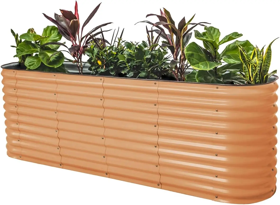 32"Extra Tall Raised Garden Bed Kits 9 in1 Modular Raised Planter Box for Vegetables Flowers Fruits Oval Metal Garden Bed