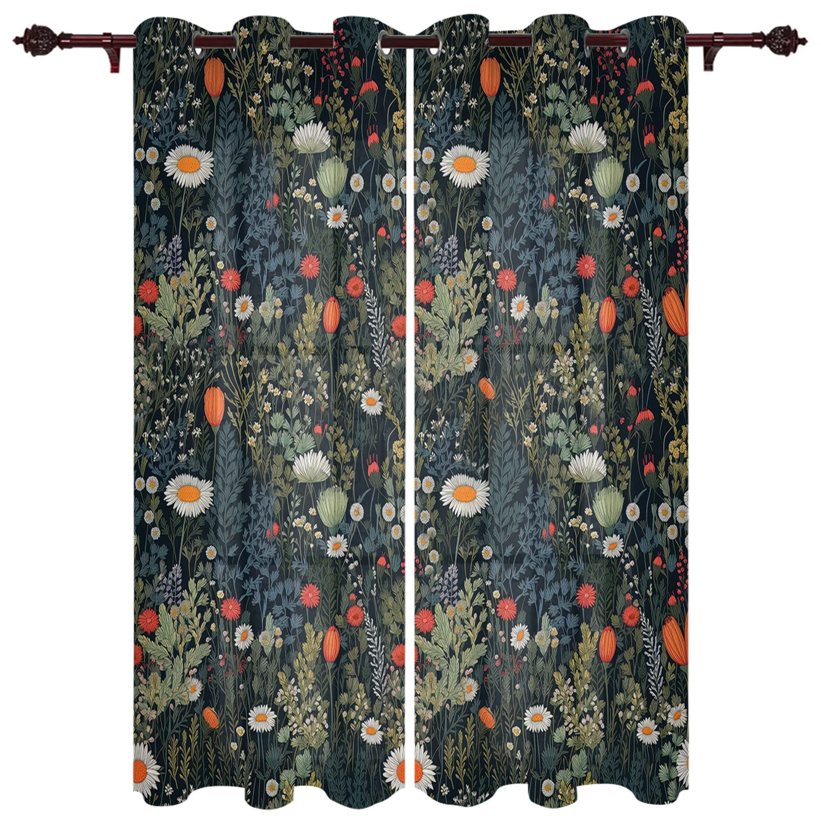

Flowers Leaves Chrysanthemums Curtains for Bedroom Living Room Window Curtain Treatments Blinds Kitchen Home Decor Drapes