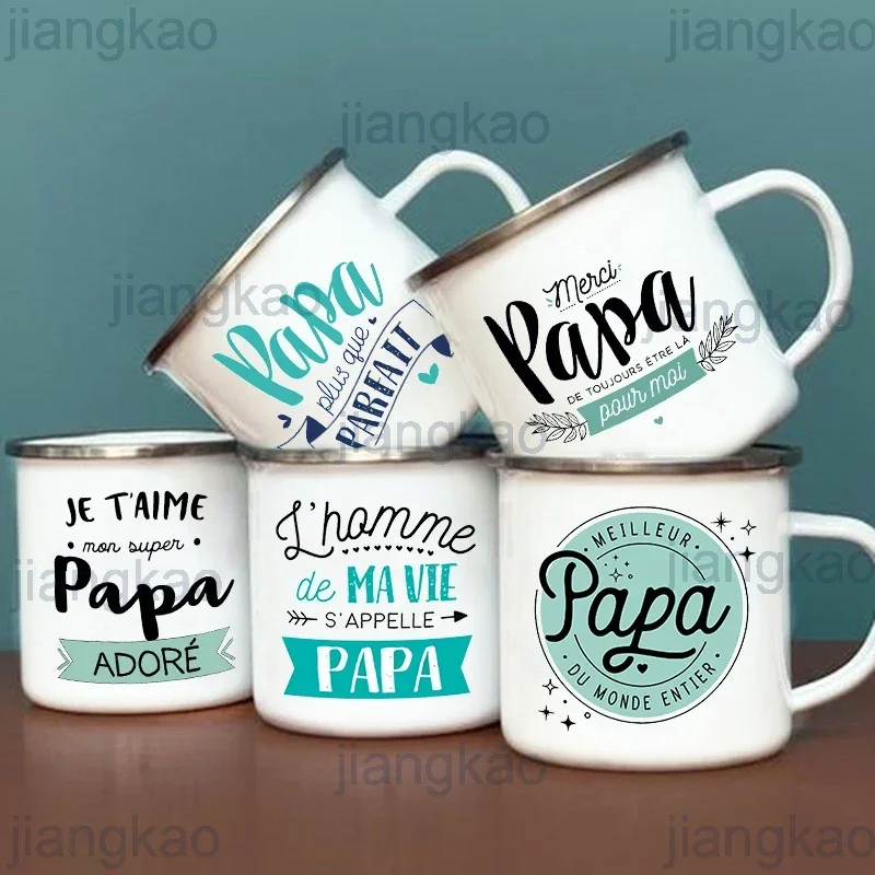 Best Dad In The World French Print Enamel Mug Outdoor Water Cup Drink Milk Coff…