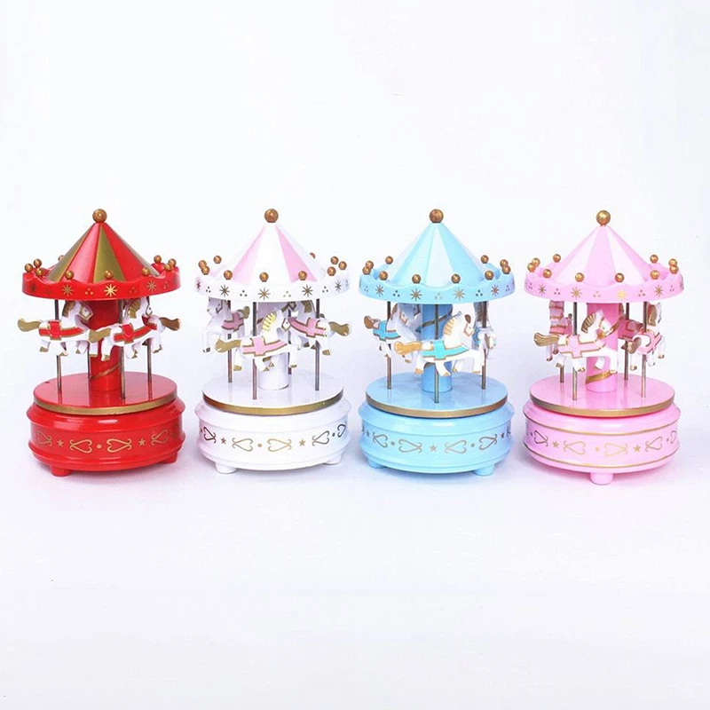 Carousel Music Box Cake Decorative Ornament Baby Birthday Gift Toys Romantic Desktop Ornament Christmas Home Decor music box carousel music box