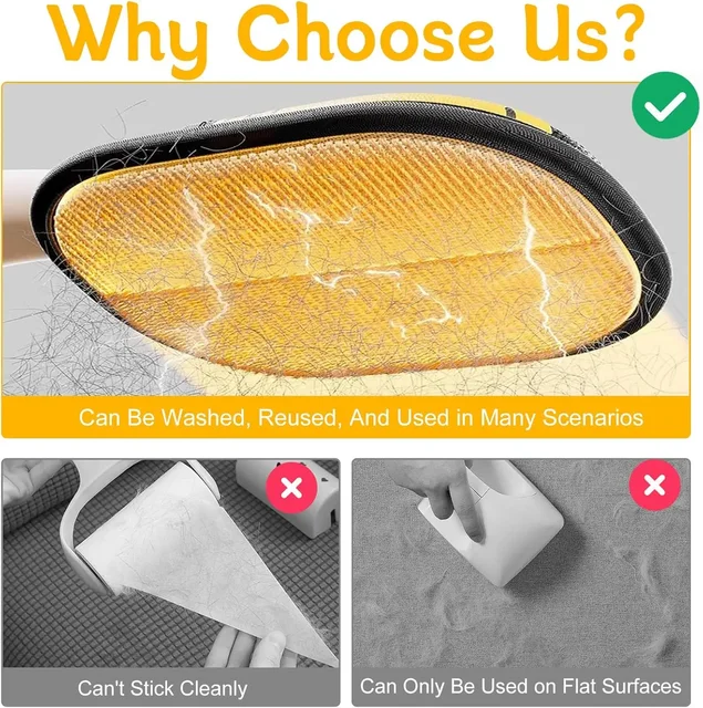 Pet Hair Remover Brush Kitten Hair Remover Gloves Deshedding Brush Glove for Dog Cat Double-Sided Fur Hair Cleaning for Carpet 4