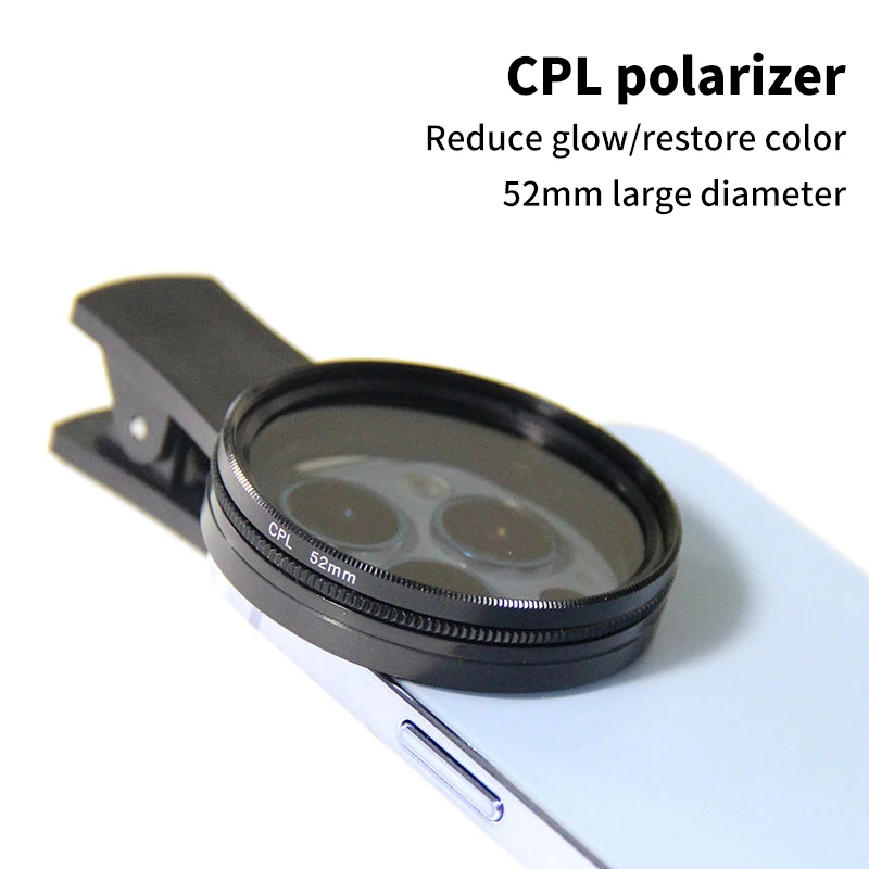 52MM 원형 만능 휴대용 편광자 카메라 렌즈 CPL 반사 방지 필터 전문가형 아이폰 휴대폰 스마트폰용