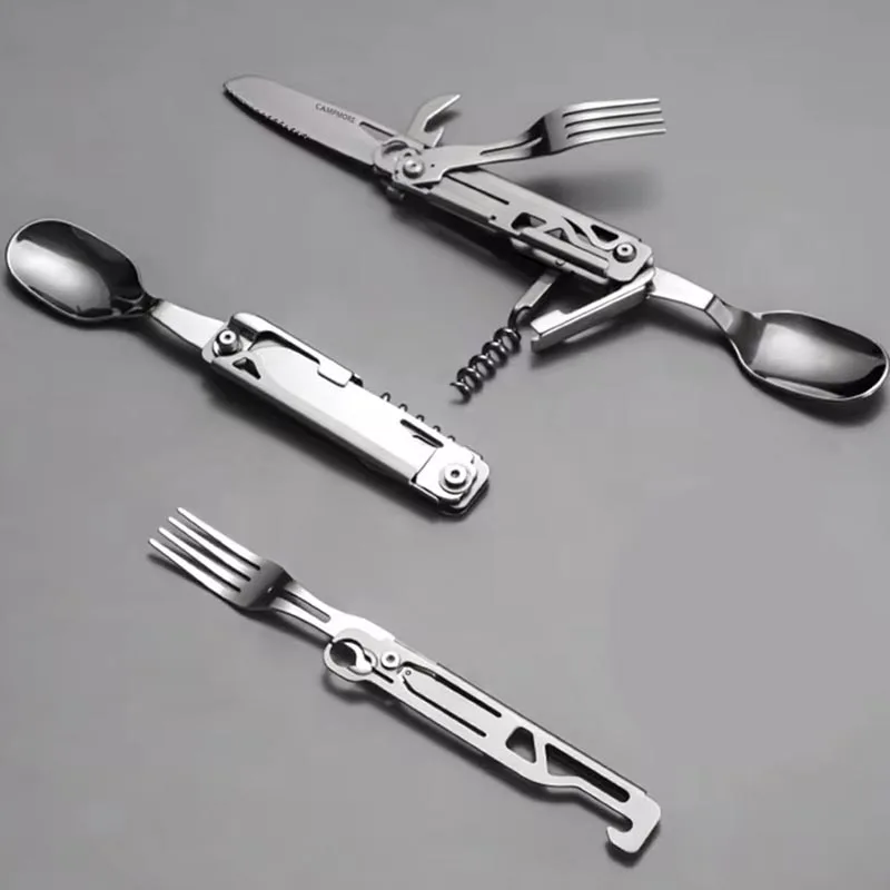 Outdoor Tableware Multi-function Portable Knife Fork Spoon Bottle Opener Foldable Cutlery Camping Equipment