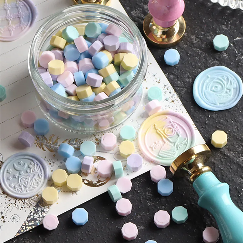 Mix Color Wax Beads 100pcs/Bag Macaron Color Octagon Seal Stamps Vintage Wax Seal for Envelope Wedding Invitations DIY Supplies