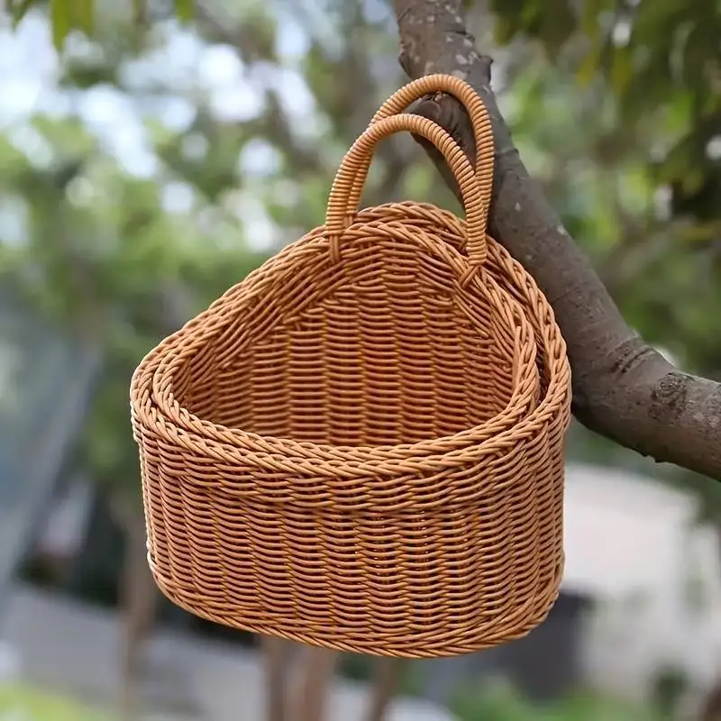 Rustic Farmhouse Style Woven Storage Basket Kitchen Living Room Indoor Outdoor Storage Basket Wall Decoration Flower Hanging Basket