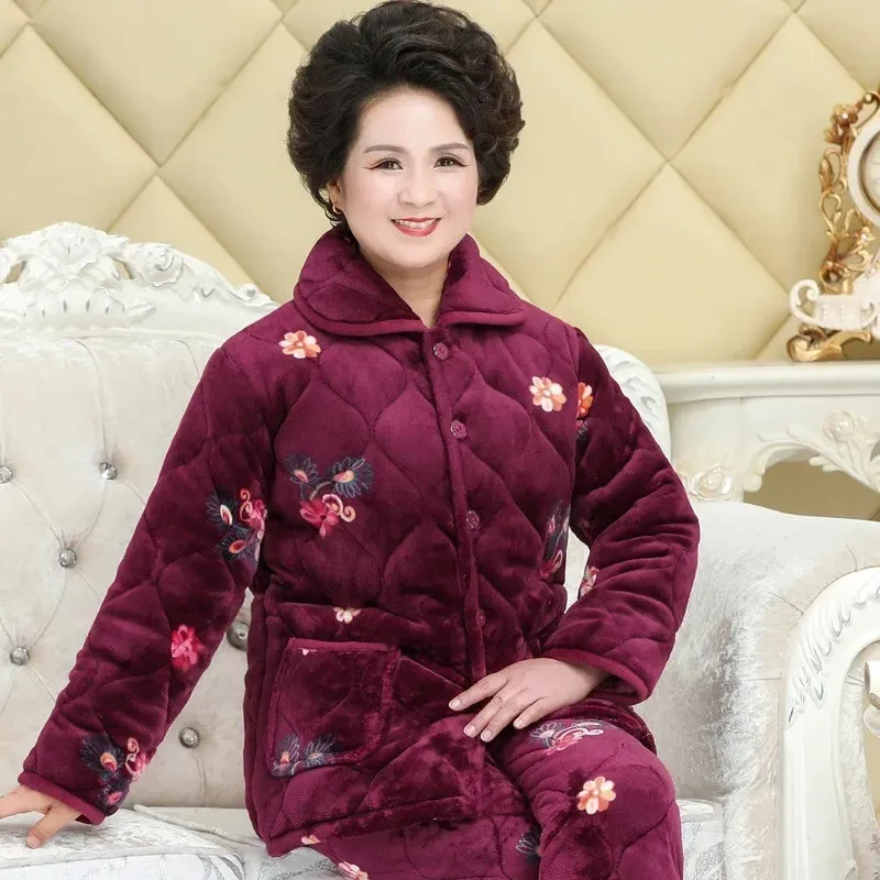WinterCottonPaddedMothersPajamasSetsMiddleAgedElderlyWomen