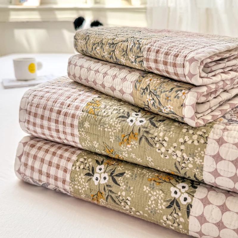 3Pcs Countryside style Patchwork Flower Design Quilted Cotton Bedspread Bed Coverlet Single Double size Bed cover Pillowcases – Detail 8