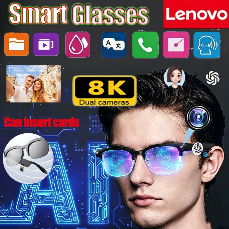Lenovo 8K Smart Glasses New AI Translation Bluetooth Conversation Recording