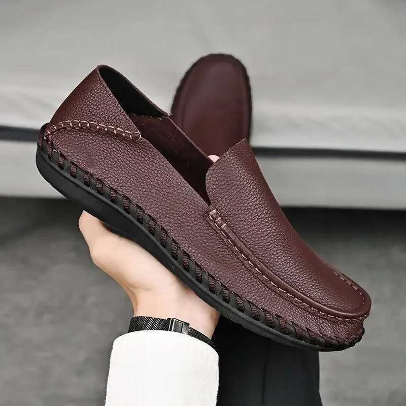

European Station Tide Brand Men's Genuine Leather Moccasins Summer New Soft Breathable One Pedal Loafers