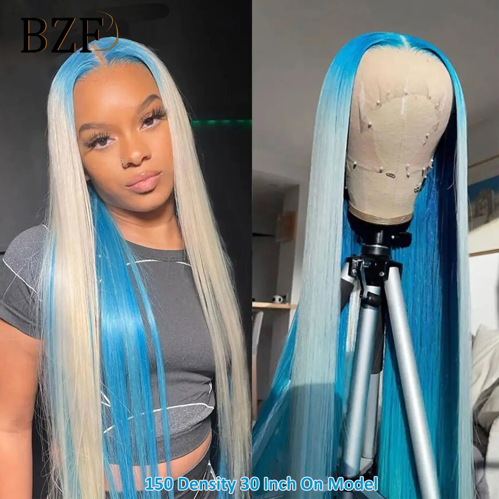 Ombre Blue Colored Lace Front Wigs For Women Cosplay Silver 