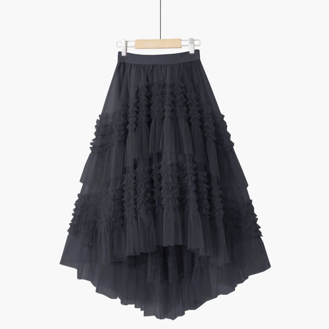 mini skirt 2022 Spring Summer Vintage Tulle Skirt Women Elastic High Waist Mesh Agaric Edge Fold Skirts Long Pleated Tutu Skirt Female Jupe crop top and skirt