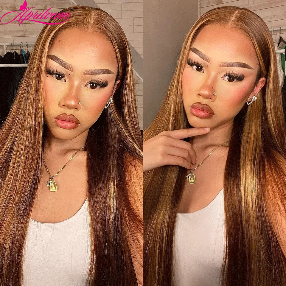 

Straight Highlight 13x4 150 Density Transparent Lace Frontal Wig 4/27 Ombre Color Remy Hair Wig Human Hair Brazilian Women Wig