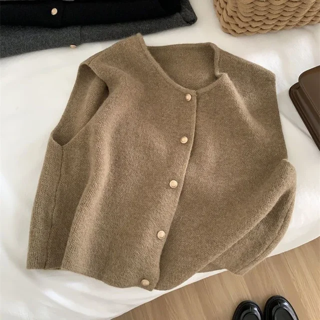 Basic Tanks Femmes Automne Tricoté Coréen Cardigan Casual All-Match Solide Sans Manches Mode Tops Mince Chaud Lâche Pull Gilet 6