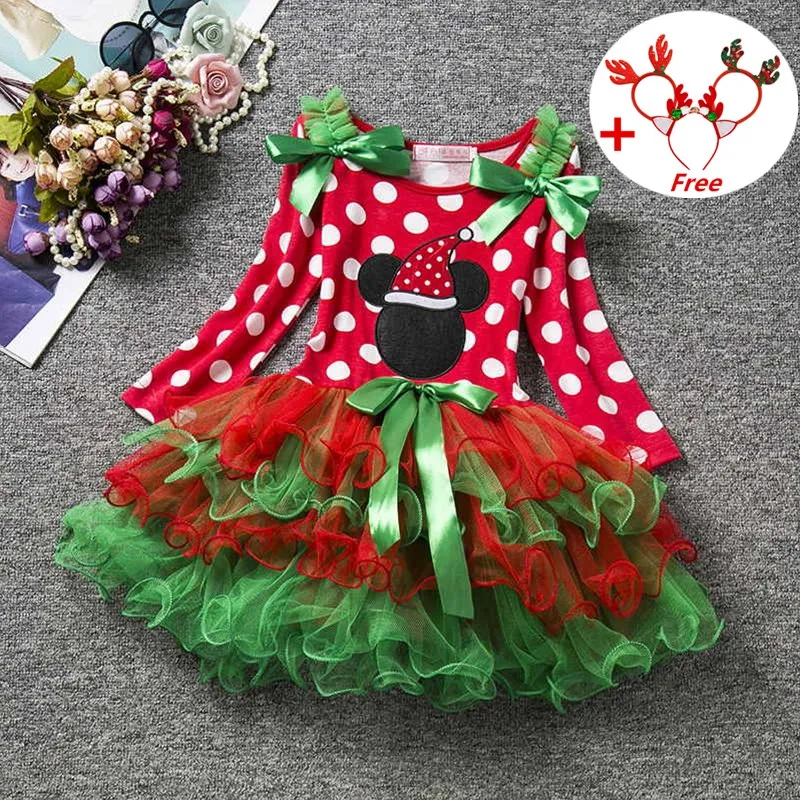 

2023 New Toddler Girls Christmas Dress Infant Baby Girl Santa Claus Xmas Clothes Long Sleeve Tutu New Years Polka Dots Dress