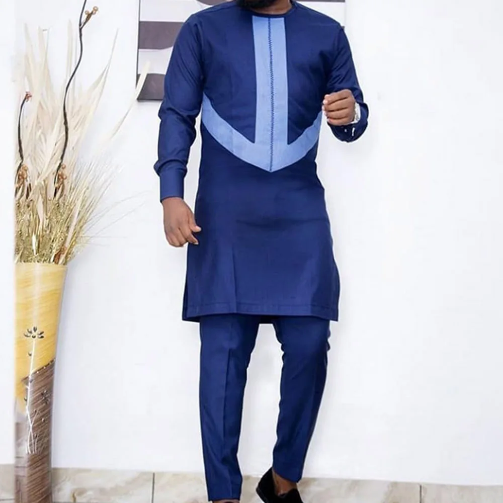 New Men's Designer Clother Luxury Brand Clothing For Male African Traditional Outfit Dashiki 2Pc Elegant Men Suits Full Pant Set