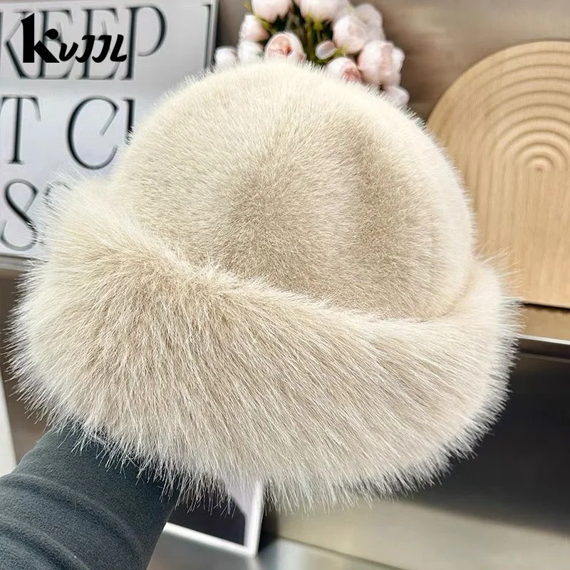 Winter Hut Für Frauen Faux Pelz Flauschigen Eimer Hut Für Frauen Luxus Plüsch Mongolischen Hut Weiche Panama Kappe Skifahren Reiten Warme Kappen 
 ﻿