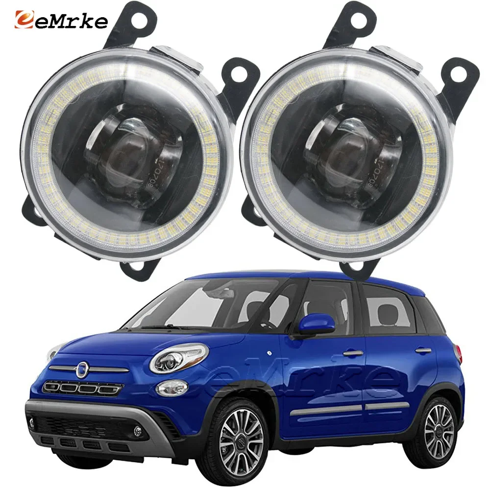 Автомобильная светодиодная противотуманная фара в сборе, линзы, фары для Fiat 500L, кросс-треккинговые, спортивные, ангельские глазки, дневные ходовые огни, 15 Вт, передняя Ptf