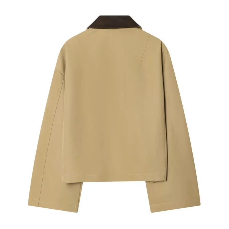 Women's Short Trench Coat with Contrast Collar New Spring Turn Down Collar Long Sleeve Button Women Coats Chic Female Jackets - 2