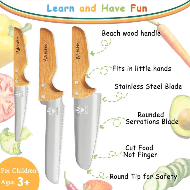 Kibbidea Kids Kitchen Knife Set Stainless Steel Safety Knives Children  Serrated Knife for Cutting Fruits Vegetable Wooden Handle - AliExpress