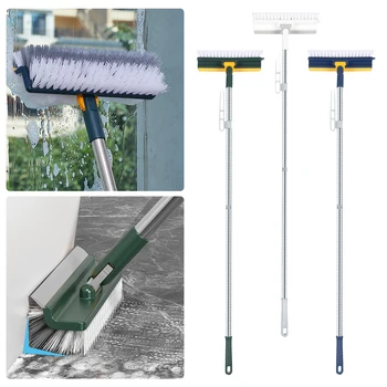 Spazzola per pavimenti 3 in 1 Spazzola multifunzione per raschiare con manico lungo 180 ° Spazzola rotante a setole rigide per piastrelle da bagno 1
