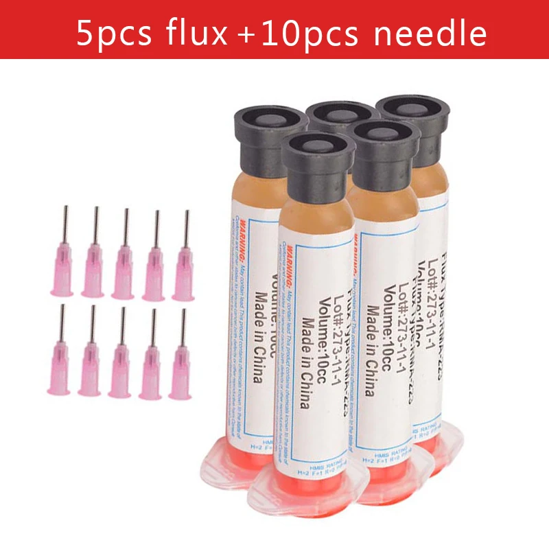 5Pcs 10cc Solder Soldering Paste Flux Grease with 10pcs Needle RMA223 RMA-223 for Chips LED BGA SMD PGA PCB DIY Repair Tool rosin paste flux Welding & Soldering Supplies