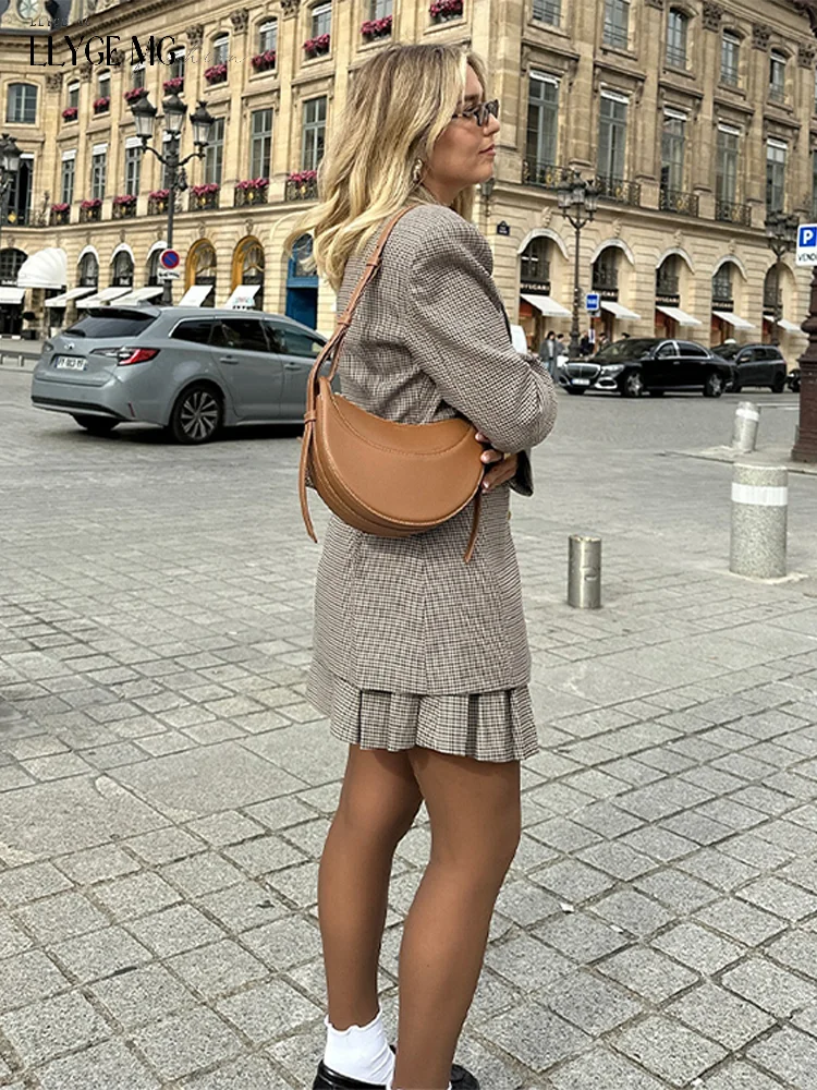 Plaid Coat Women Belt Autumn Winter Slim Lapel Buttons Pockets Outerwear Female Long Sleeve Vintage Jacket Lady High Street Chic 6