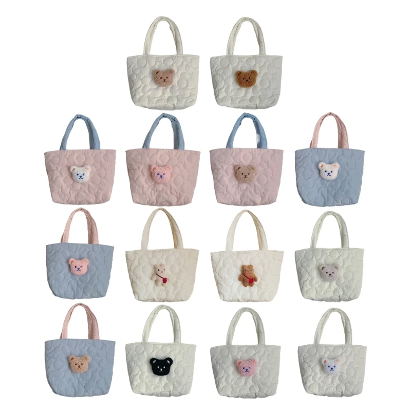 

Quilted Diaper Bag Embroidery Bear Bag for Women Large Capacity Bag Soft Handbag Travel Stroller Storage Bag