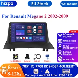 Autoradio Android 12, 4G, Navigation GPS, Carplay, DSP, 2 DIN, Unité Centrale, Lecteur Vidéo, Limitation, pour Voiture Renault Megane 2 (2002-2009)