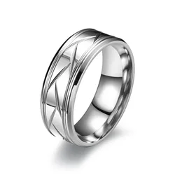 Stylish Silver Black Stainless Steel Multi - Faceted Engagement Ring - 11 (Silver)