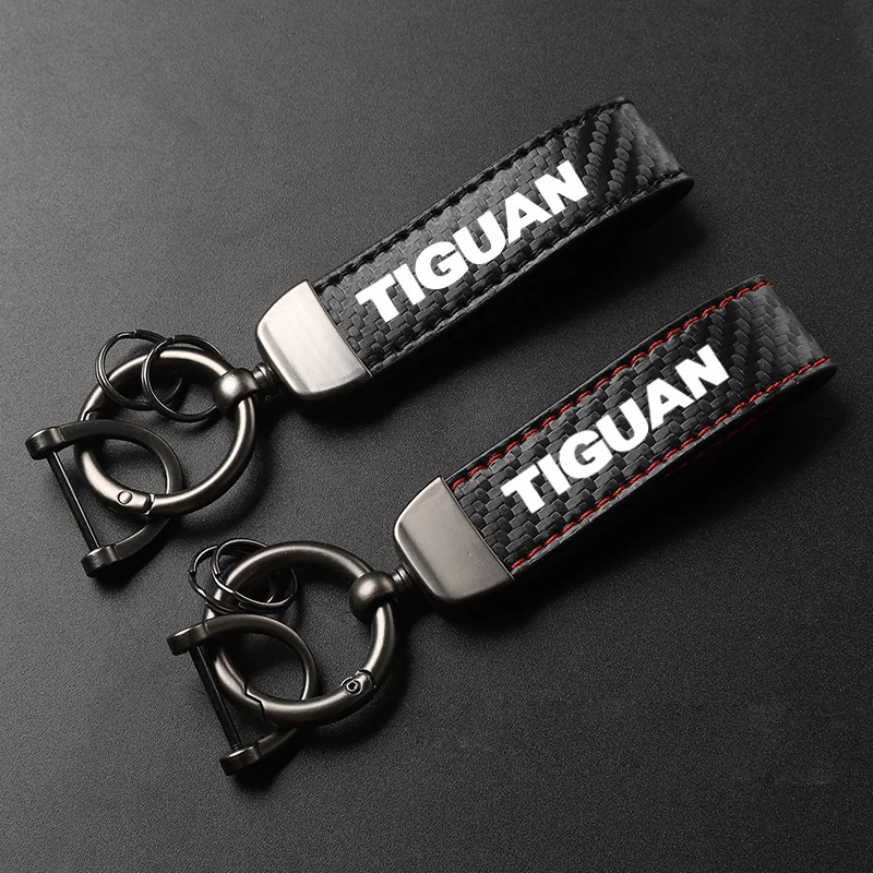 

High-Grade Leather Car KeyChain 360 Degree Rotating Horseshoe Key Rings For Tiguan mk2 2016 2017 2018 2019 2020 Car Accessories