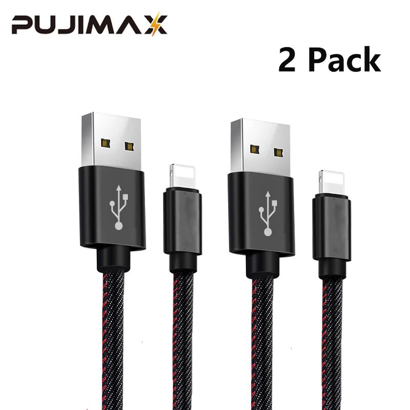 PUJIMAX 2Pack Denim USB Cable 1m 2m Lighting Cable For IPad IPhone 6 7 8 Smart Phones 2.4A Fast Charging Accessories Tool