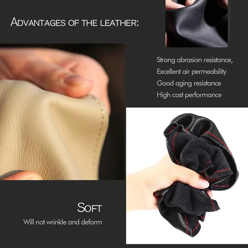 Steering Wheel Cover Car Steering Wheel Braid Universal 38cm Microfiber Leather Needles And Thread Soft Anti-Slip Auto Interior Car Accessories