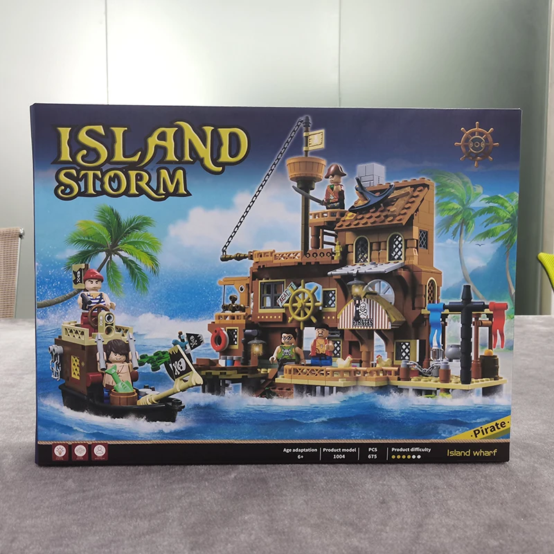 Creative Medieval Pirate Island Fortress Castle Building Blocks Adventure Ship Log Cabin Model Boat Assemble Bricks Toy Kid Gift 6