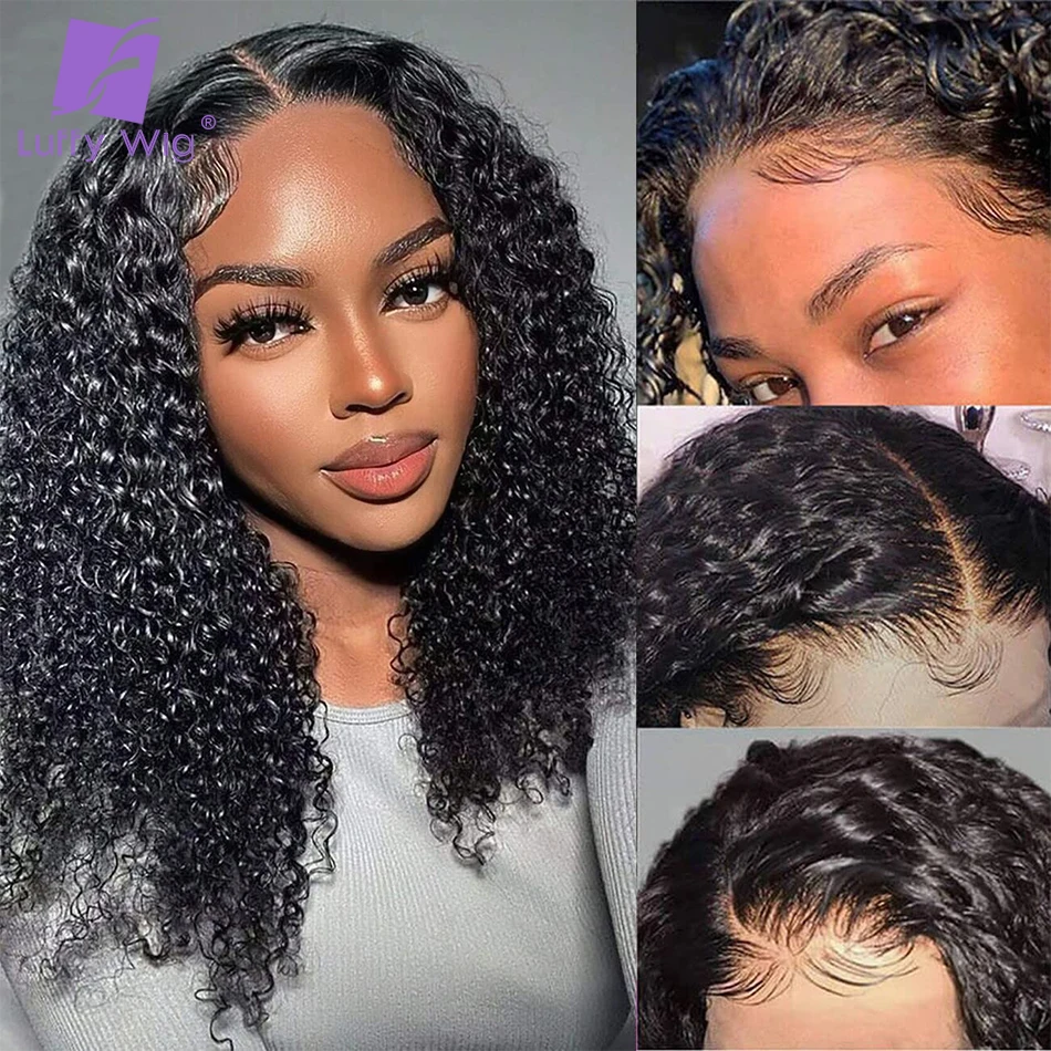 Kinky Curly 13x6 Lace Front Human Hair 4C Glueless Wig 200% Density Pre Plucked Bleached Knots With Baby Hair Lace Frontal Wigs