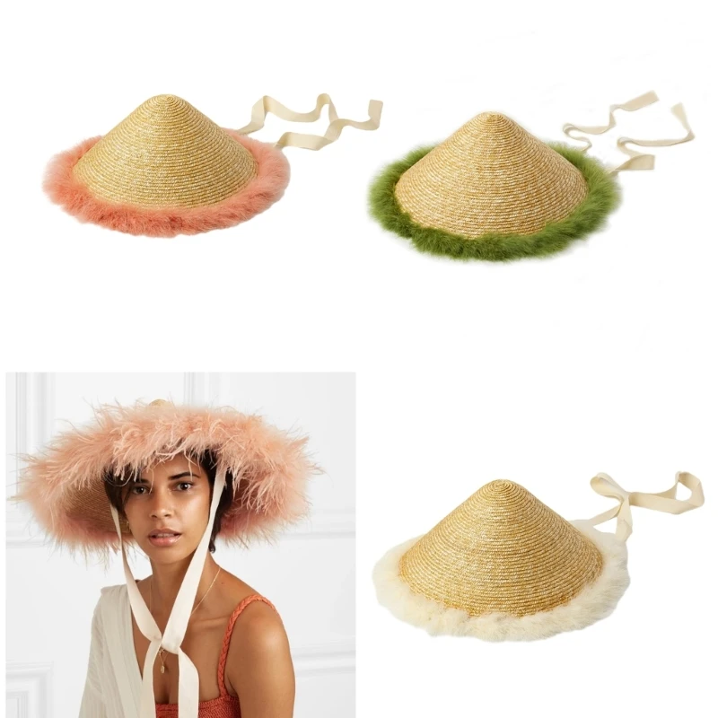 

Summer Spring Cone Hat for Woman Traditional Sun Hat Lightweight Straw Hat M6CD