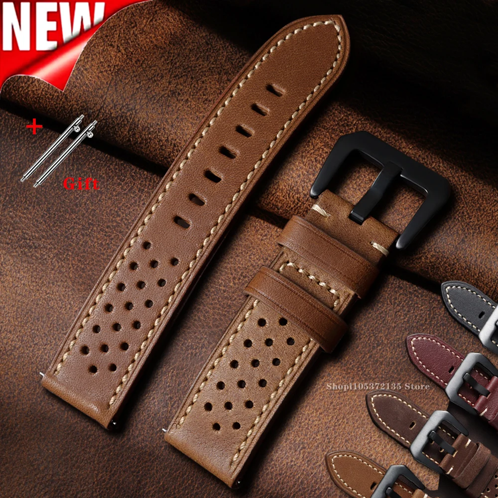 Timeless Cowhide Leather Watch Strap - Quick Release, Breathable Design