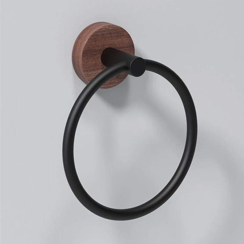 

Aluminum+Walnut Wood Towel Ring, Hand Towel Holder for Bathroom, Towel Rack Hanger for Kitchen Wall Mount Heavy Duty Storage