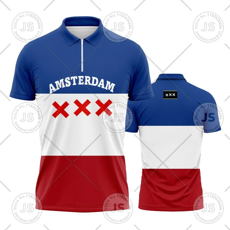 

Amsterdam Polo Shirt Nederlands Shirt Dutch T-Shirt Zipper Collar Stylish Printed Casual Men Sports Shirt Business Workwear