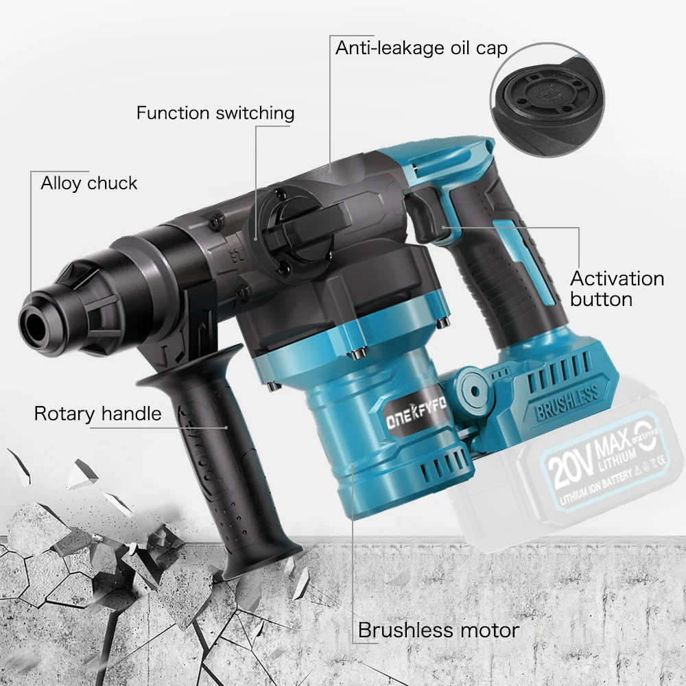 26MM Brushless Electric Heavy Duty Hammer Multifunctional Rotary Cordless Rechargeable Impact Drill for Makita 18V Battery 4