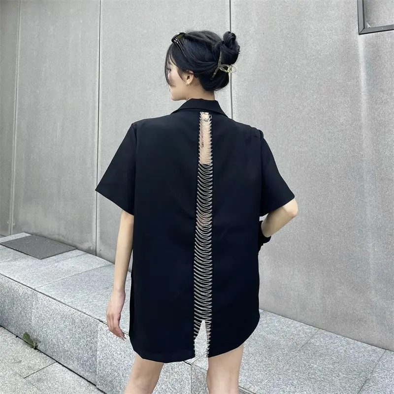 Blazers Backless Hollow Chain Women Casual Korean Style Ladies Temperament Solid All-Match Fashion Loose Chic Vintage Streetwear