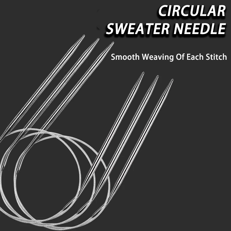 60-120cm 원형 스웨터 바늘 스테인리스 스틸 뜨개질 바늘 세트 DIY 직조 핀 바늘 공예 도구 (스웨터 실용)