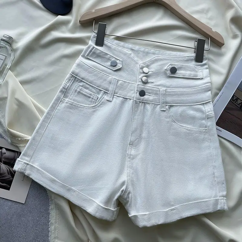 Fashion High Waist Denim Shorts Ladies Summer Versatile A-line Wide Leg Hot Pants Korean Casual Simplicity Women Clothing
