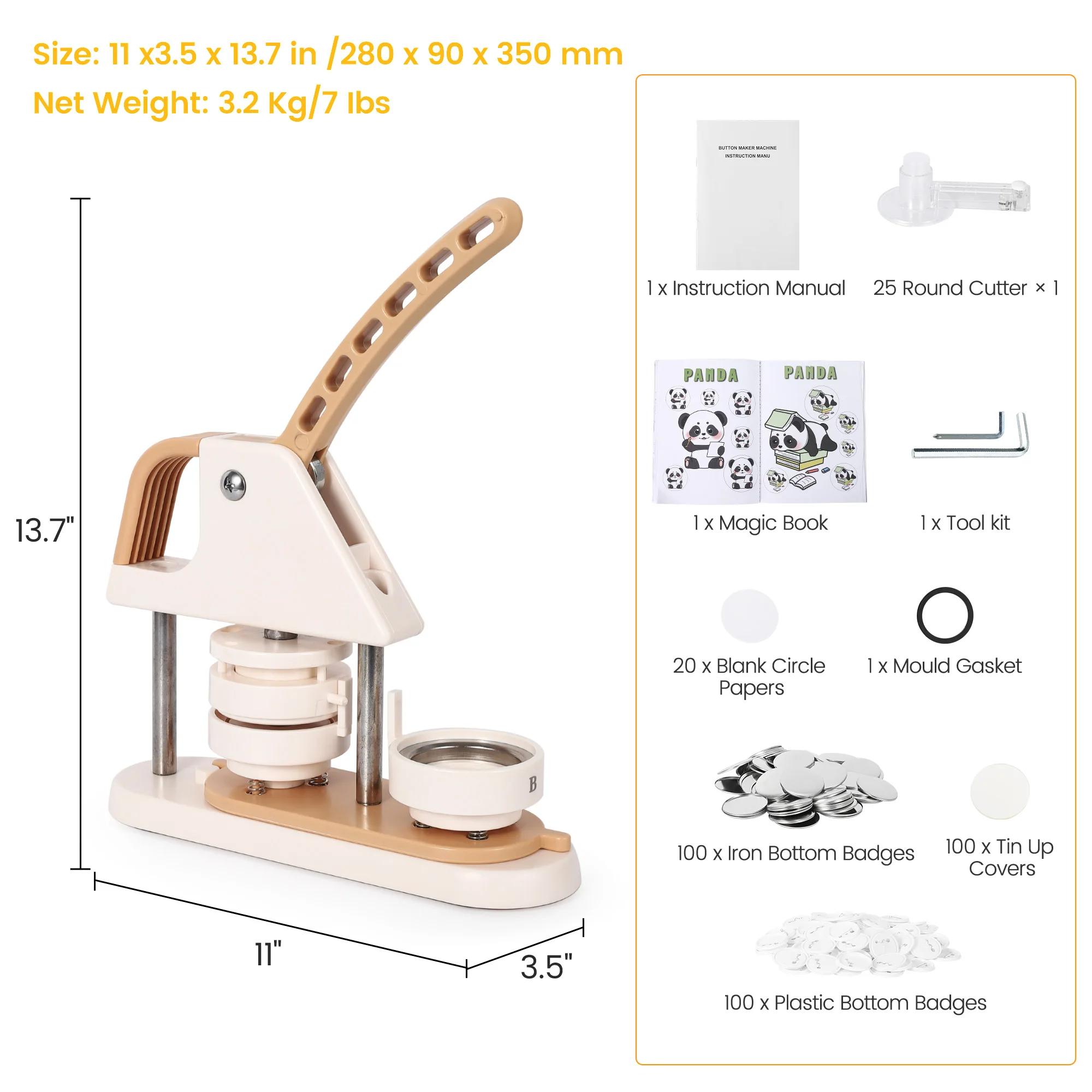 Button Maker Machine 58mm 3rd Gen, Installation Free 58mm(2.25in) DIY Pin Badge Button Maker Press Machine Badge Punch Press