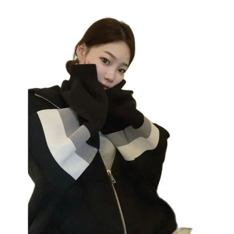 Cardigan Gray Hoodie Woman 2023 Spring Autumn New thin Korean Version of Loose Retro Chic Port Taste Hooded Top Coat Solid Color