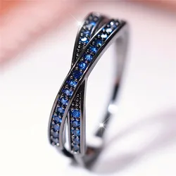 Elegant Green Zircon Stone Ring in Black Gold for Women - Perfect Engagement or Wedding Gift (Blue)