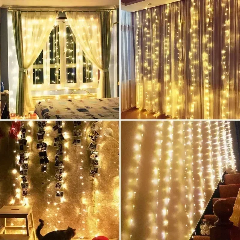 6M/4M/3M/2M/1M Vorhang Lichterketten USB 8 Modi Festival LED Licht Weihnachten Hallowmas Neujahr Indoor Hochzeit Party Dekoration – Detail 10