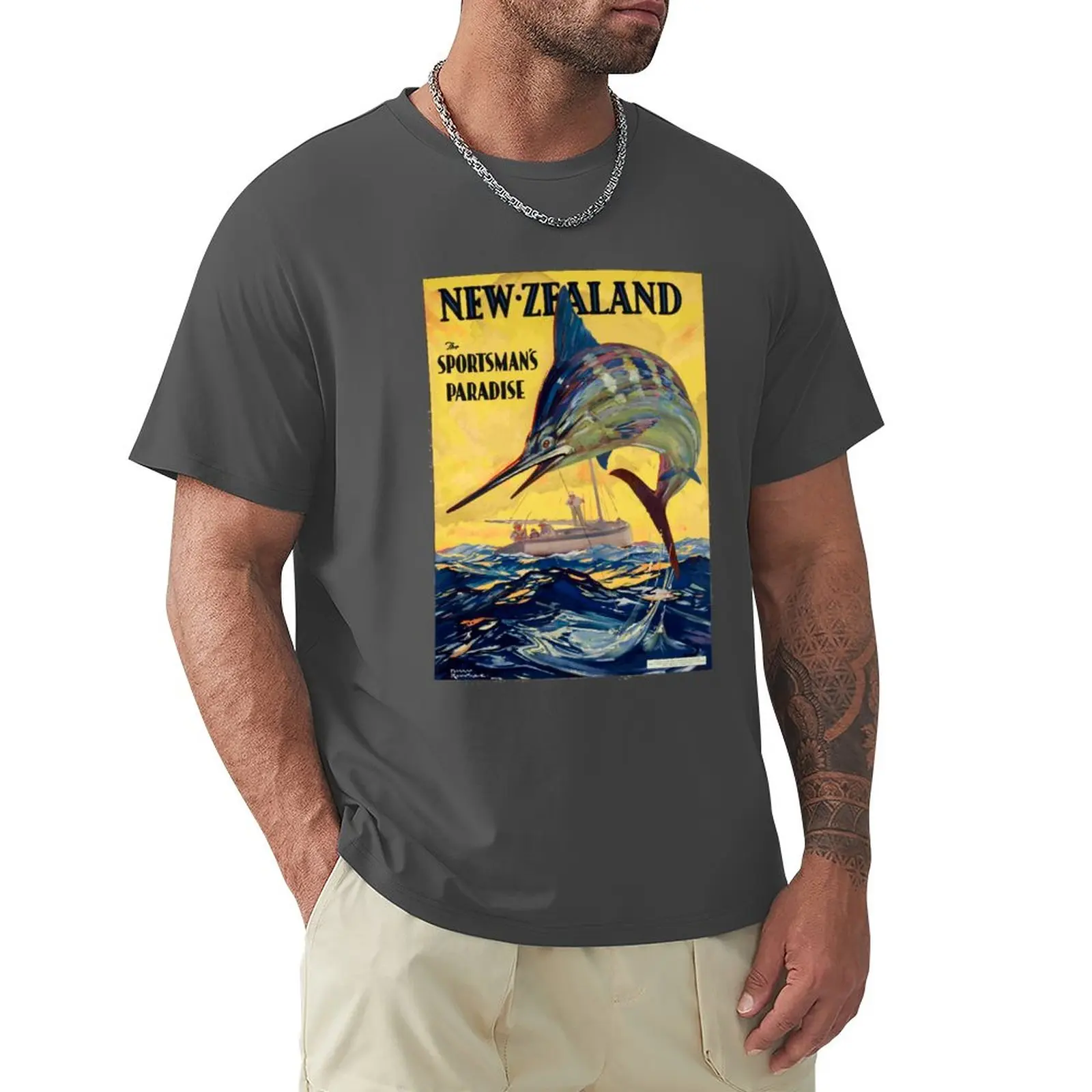 

New Zealand Fishing Print T-Shirt hippie clothes boys animal print mens graphic t-shirts anime