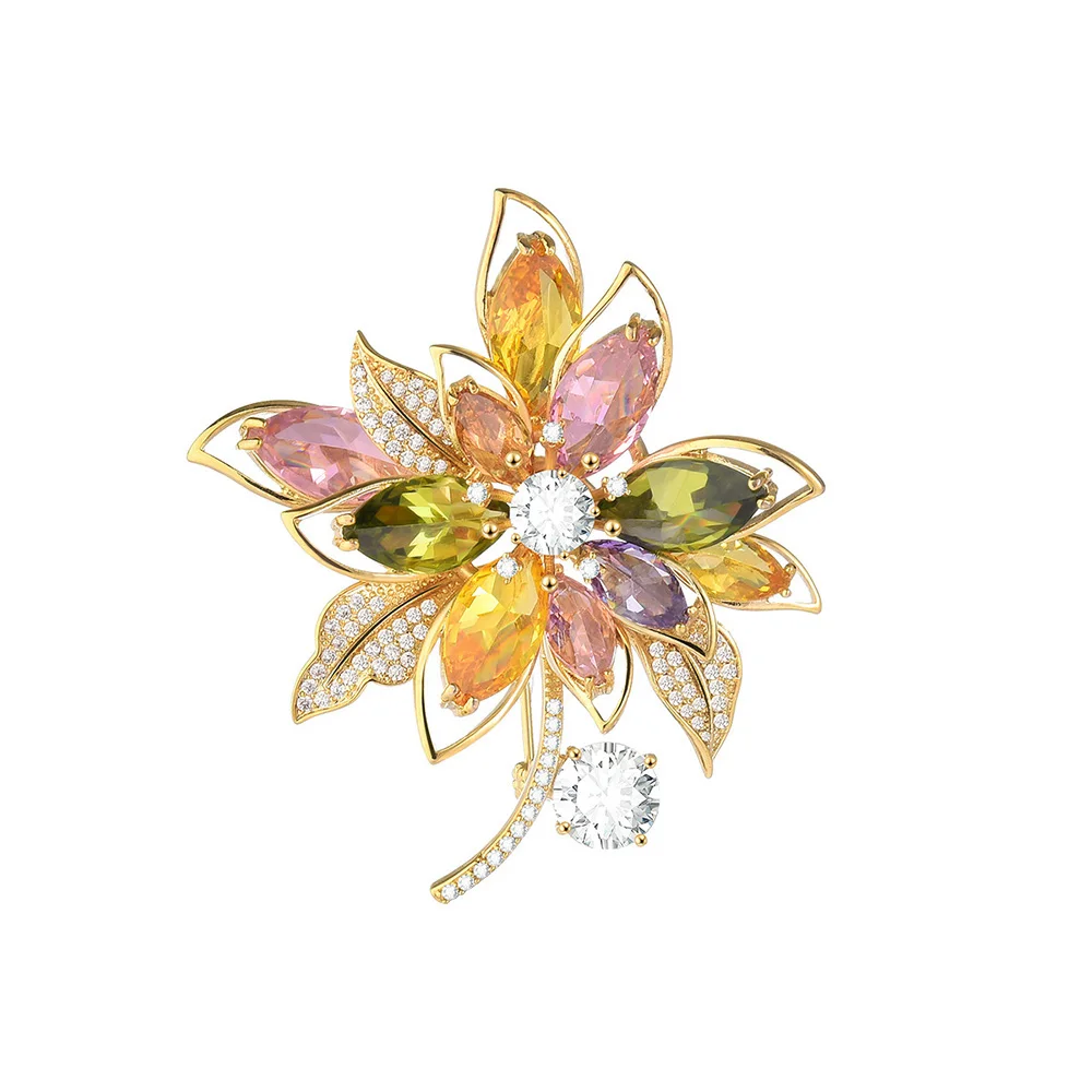 2024 New Beautiful Colorful Crystal Flower Brooch Pin Bouquet Brooch Cheap Strass Women Wedding Broches Mujer Corsage