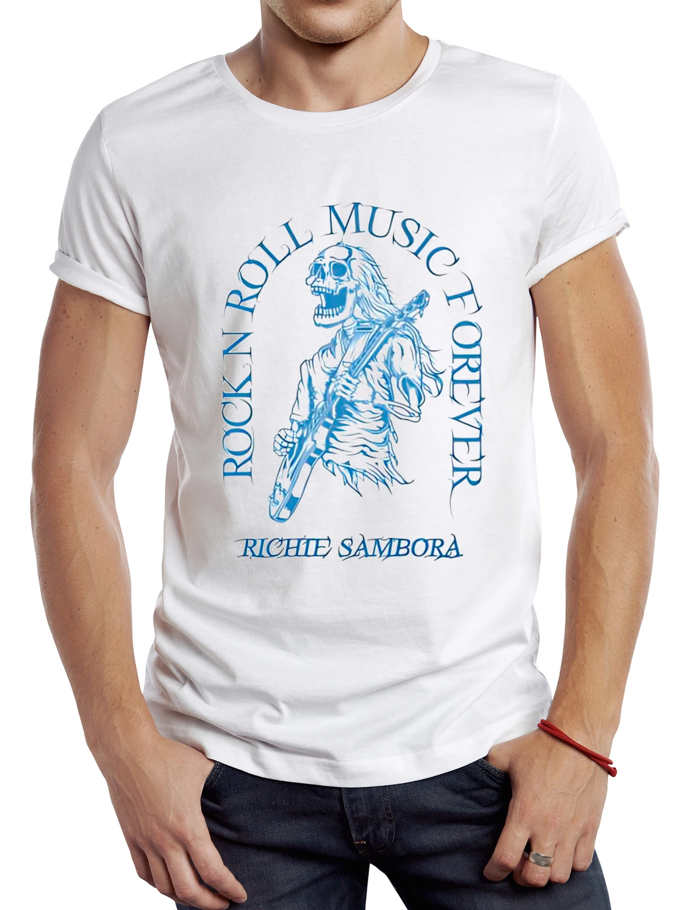 Teehub Vintage Männer Skelett Gitarren spieler gedruckt T-Shirt coole Musik Schädel Druck Tops grundlegende männliche Harajuku T-Shirts