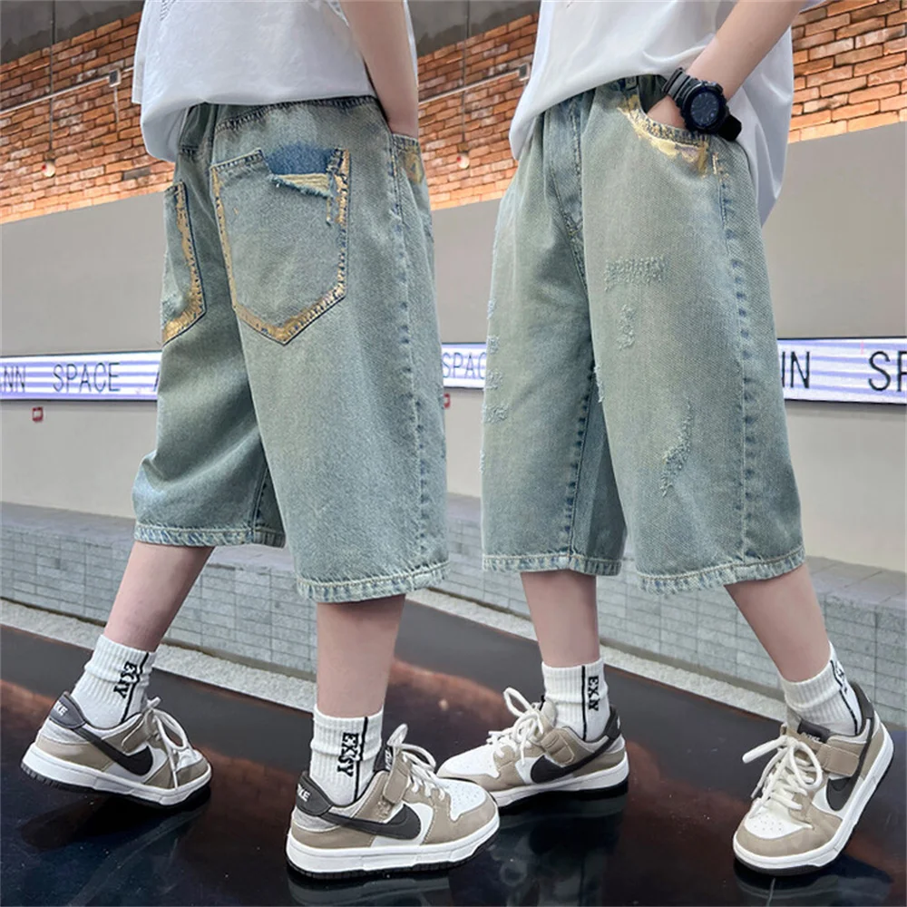 남아용 데님 반바지, 데님 카프리, 어린이 캐주얼 바지, 어린이 청바지, 51101 여름